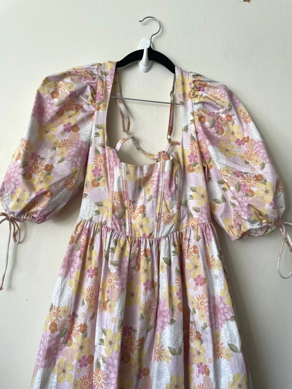 Love & Lemons Carrie Midi Dress Floral Corset Puff Sleeve Cottagecore coquette